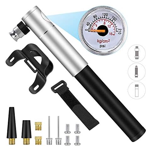 Gifort Mini Fahrradpumpe, 210 PSI Rahmenpumpe Luftpumpe Fahrrad Tragbar mit Manometer und Rahmenhalterung Cover