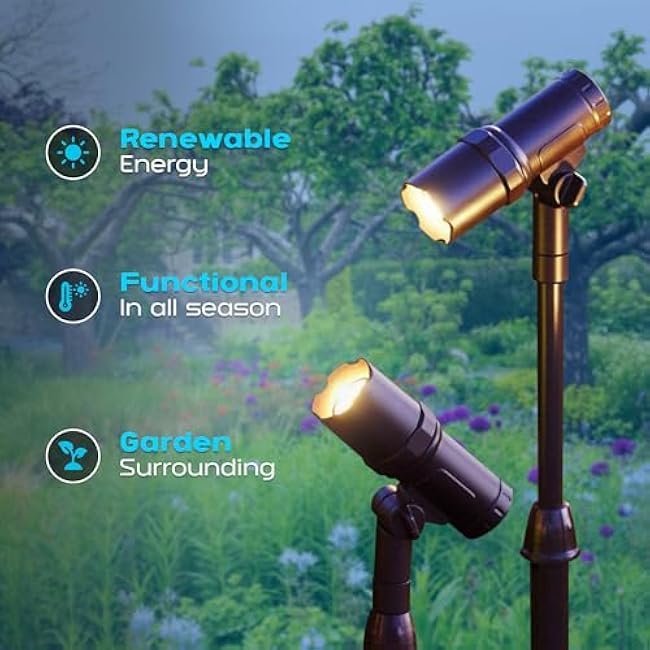 Solar Powered Spotlight, 2 Pack, 50 Lumens, Adjustable Height - Easy to Install, Waterproof LED Solar Outdoor Spot Lights for Yard, Garden, Patio, Tree, Landscape - Includes 15 Panel