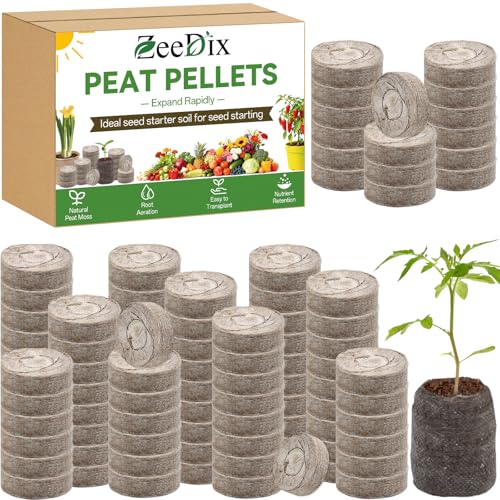 ZeeDix 100 Pcs 30mm Peat Pellets Seed Starter Soil Pods Plugs for Vegetable, Seedling Soil Block Compressed Peat Nutrient Seed Pods for Planting Easy Transplant