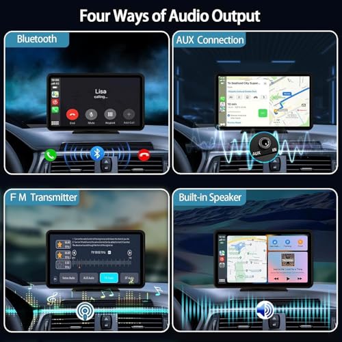 Image of Carplay Screen for Car, 7 inch HD Wireless Apple CarPlay & Android Auto, Portable Car Stereo Touchscreen with Bluetooth, Mirror Link, Voice Control, Backup Camera, GPS Navigation, AUX, Fits All Vehicles