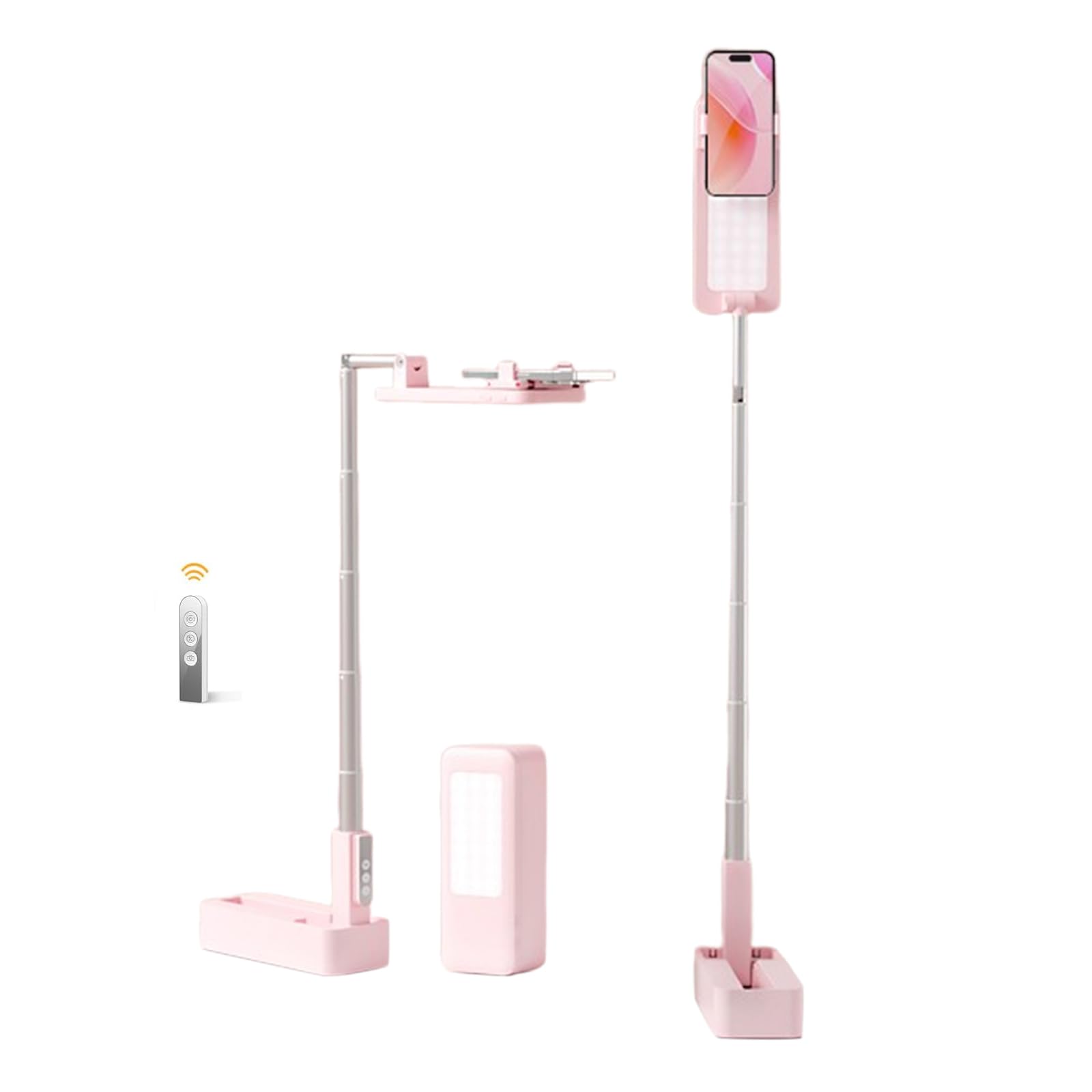 Selfie Stick - Trípode para smartphone con luz LED, rotación extensible de 360°, soporte para teléfono móvil con luz de llenado, soporte Bluetooth con mando a distancia para streaming en