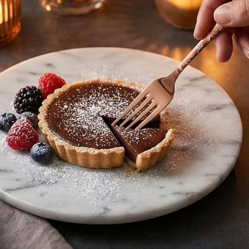 Image of 8.1 inch Rosegold Dinner Forks with Floral Printed Handle | 5-Piece Premium Stainless Steel Flatware Set | Elegant Dishwasher-Safe Cutlery for Home, Restaurants, and Gift Giving