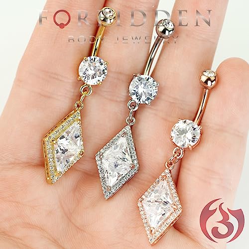 Forbidden Body Jewelry Surgical Steel Fancy Dia-Cut Pave Cz Triangle Dangle Belly Ring (Clear) #TOP2