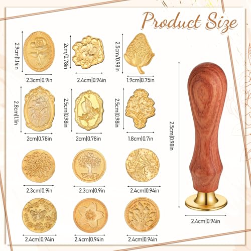 JJUNW 13 Stück Wachssiegel Stempel, Metall Wachssiegel Siegelwachs Blumen Siegelstempel Klassischer Siegelstempel Set Für Hochzeit Geburtstag Party Umschläge Einladungen Geschenk Verpackung