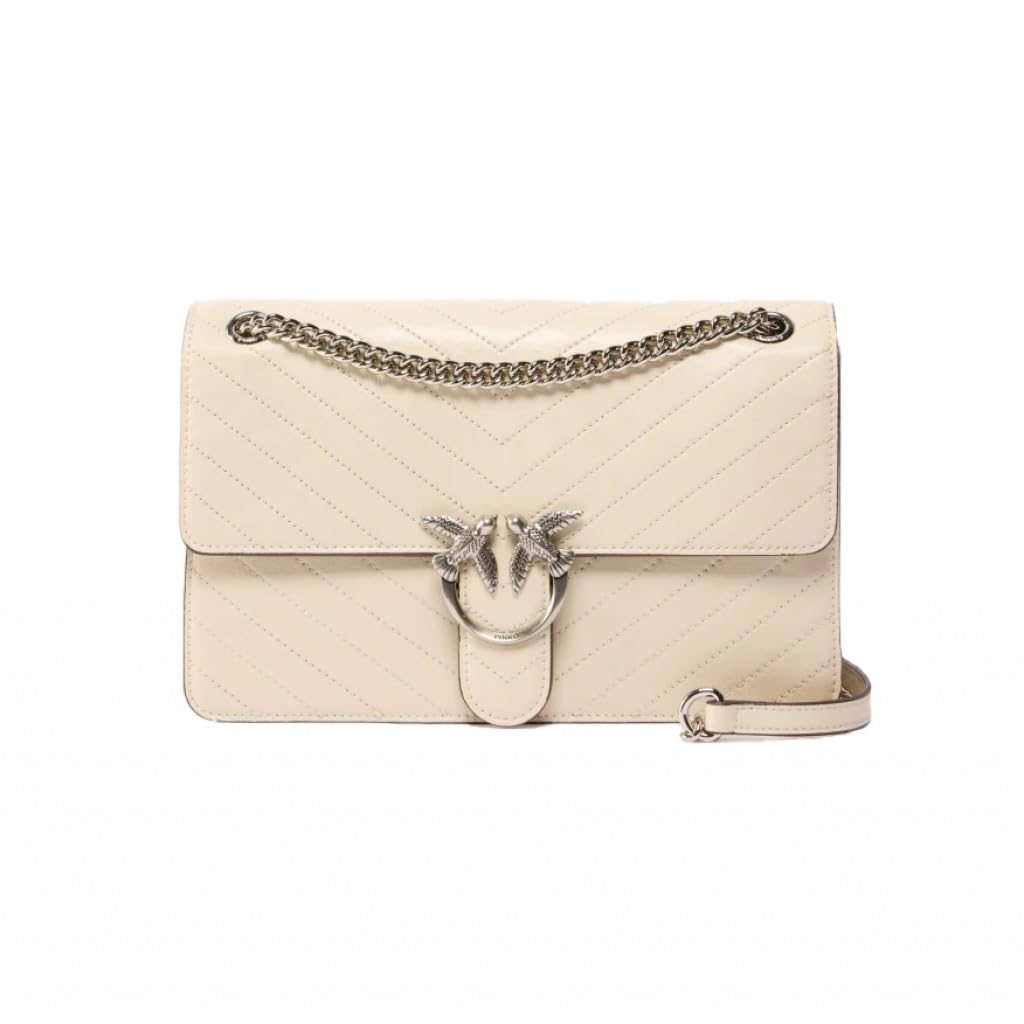 Bolso de mano de cuero cheurón blanco crema de PINKO