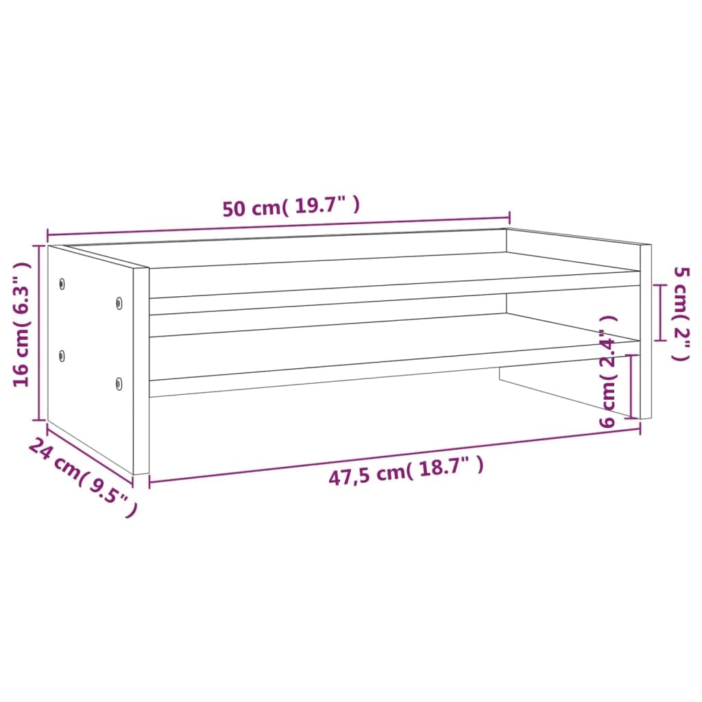 Supporto per monitor in legno di pino massiccio, 50 x 24 x 16 cm, rialzo ergonomico per PC, laptop, tablet, organizer da scrivania salvaspazio per ufficio e home office