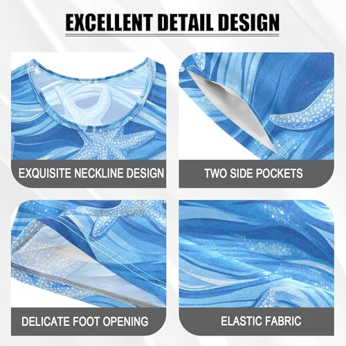 ALAZA Blue Starfish Cartoon Pajamas Set Short Sleeve Cotton Sleepwear Summer Pjs 2 Piece 5-14Y4