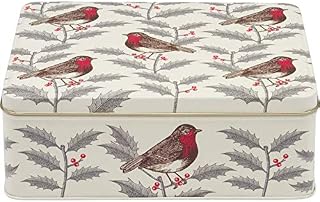 Thornback & Peel Christmas HOLLY & ROBIN Deep Rectangular Storage Tin/Biscuit Cookie Kitchen Container - 19cm
