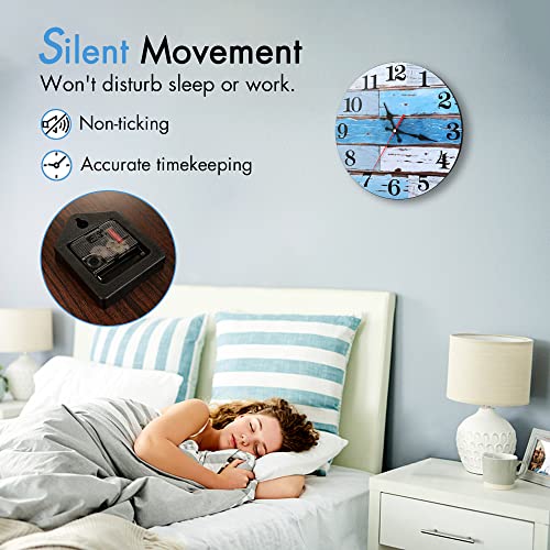 Rustic Wall Clock 12 Inch, Blue Beach Themed Wall Clocks Battery Operated, Silent & Non-Ticking, Wooden Retro Vintage Wall Clock Decorative For Living Room Decor, Bedroom, Kitchen, Home & Office #TOP2