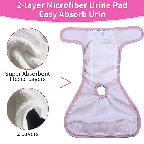 Image of Washable Female Dog Diapers for Large Dogs,Pack of 4 Reusable Doggie Diapers Super Absorbent Dogs Pants in Period,Heat Cycle,Incontinence,Excitable Urination,XLarge