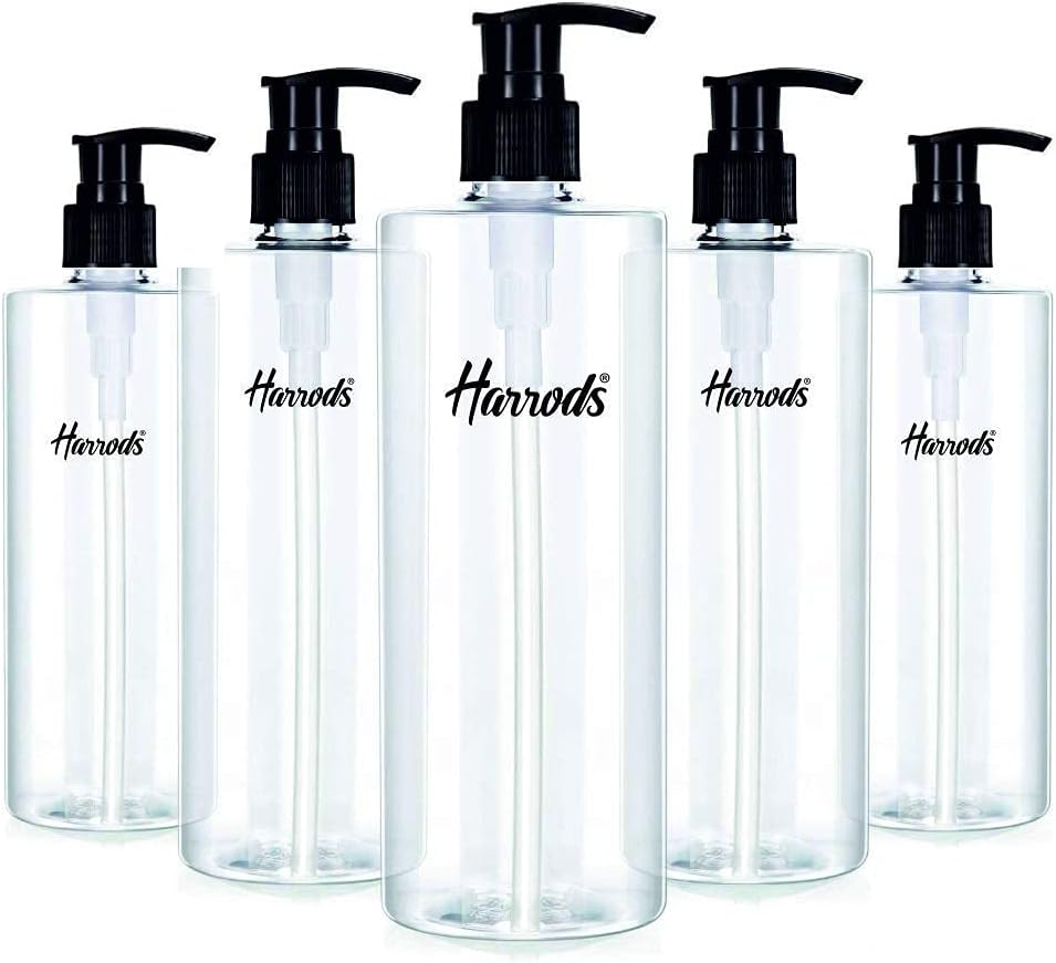 500ml Refillable Shampoo & Soap Pump Bottles (Pack of 5) | BPA-Free Plastic Dispenser Set | Durable Liquid Soap, Handwash, Lotion & Conditioner Bottles for Bathroom & Wash Basin