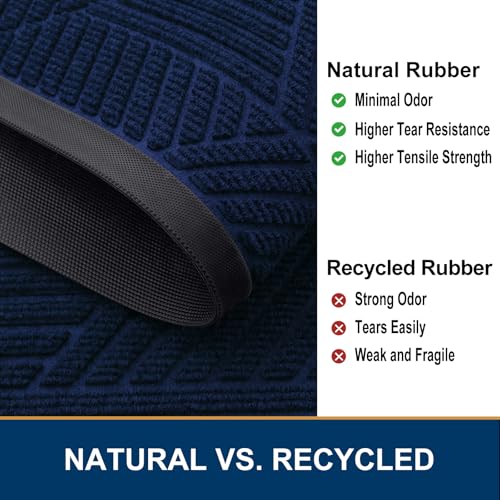 Image of Smiry Front Door Mat Outside Entrance, Heavy Duty Sturdy Natural Rubber Doormat, Trap Dirt and Moisture, Easy Clean Low Profile Mats for Indoor Outdoor Entry, Irregular Triangle (47x32, Royal Blue)