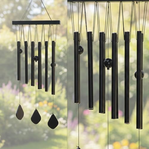 Image of Amazon Basics Premium Aluminium Wind Chimes for Home, Balcony & Garden |Soothing Melodic Sound | Decorative Hanging Gift | Color: Black | Material: Aluminum | Size: 62L x 20 W x 5.5H cms
