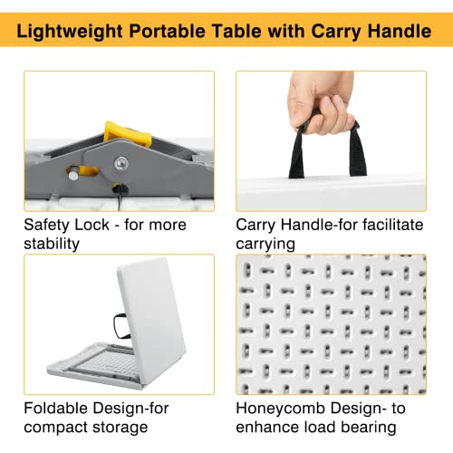 Skok Folding Table 4 Foot Adjustable Height, Plastic Foldable Table Portable With Carry Handle, Utility Commercial Craft Card Table With Heavy Duty Frame For Picnic, Dining And Events, White #TOP4
