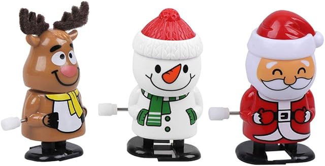 Amosfun 3pcs Christmas Wind Up Toys Santa Claus Snowman Reindeer Clockwork Toys Figure Ornaments Christmas Holiday Party Supplies Favors Goodie Bag Fillers(Random)