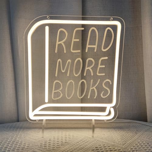 Image of Read More Books Neon Sign Pencil Neon Light Student LED Neon Light Colorful Neon Light Up Sign Suitable for Classroom Bookstore Library Museum Study Room,DecoBrilliand, (11.8 inch*10.7 inch)