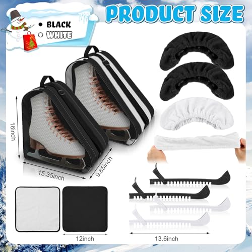 Liliful 8 Pcs Skate Guards Skate Blade Protector Covers Towel Ice Inline Bag Set Ice Guards for Adult Hockey Winter Supply(Black,White) - Thumbnail 2