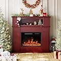 PUKAMI 43” Electric Fireplace Mantel Wooden Surround Firebox,TV Stand with 23" Freestanding Electric Fireplace,Remote Control, Adjustable Led Flame, 750W/1500w(Brown)