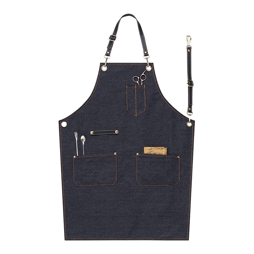 Tablier en cuir pour barista et coiffeur SSDD bleu taille M d'été
