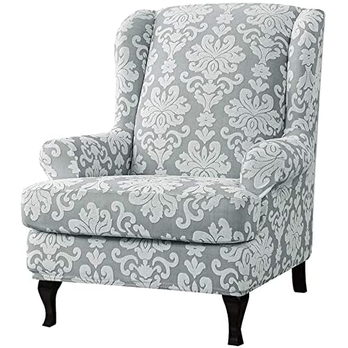 Piece Acquard Wing Chair Cover Elastic Universal Stretch Soft Sofa Covers 2-Piece Wingback Armchair Covers with Removable Arms Slipcovers Furniture Protector Piece Set