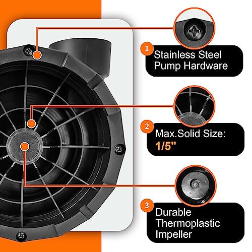 Wassermann 1/3Hp Utility Pump-Oil Free Design With 25 Ft Power Cord,2900Gph Thermoplastic Submersible Portable Transfer Pump Clean Water Removal Drain Pump For Swimming Pool Garden Basement #TOP3
