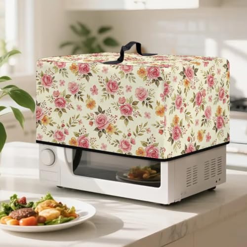 Image of Microwave Oven Cover Protective Kitchen Appliance Dustproof Cover Stain-Resistant Air Fryer Toaster Oven Protector Countertop Decorations, L, Pink Rose Beige