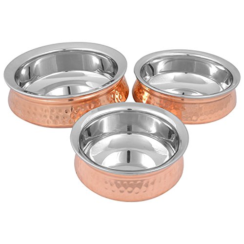Prisha India Copper Hyderabadi Handi Bowl Set of 3
