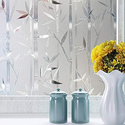 Niviy Bamboo Window Film Frosted Privacy Window Sticker Non-Adhesive Static Cling Window Glass Film Window Cover for Home Office 35.4 x 78.7 inches