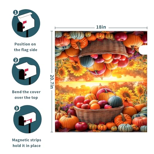 Image of Fall Harvest Mailbox Cover Magnetic Standard Size 21X18 Inch Autumn Floral Mail Box Covers Thanksgiving Pumpkin Mailbox Wraps Post Letter Box Cover for Seasonal Holiday Home Garden Yard Decor