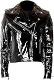Women's Shiny Patent Leather Jacket Casual Slim Fit Leather Nightclub Party Clubwear Motorcycle Jacket, Small