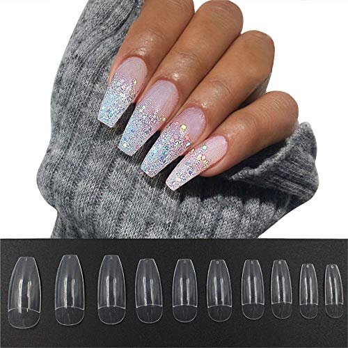 AGUTIUN 500PCS Coffin False Nails Half Cover Press On Nails Ballerina Nail Tips False Artificial Acrylic Nails (Clear)