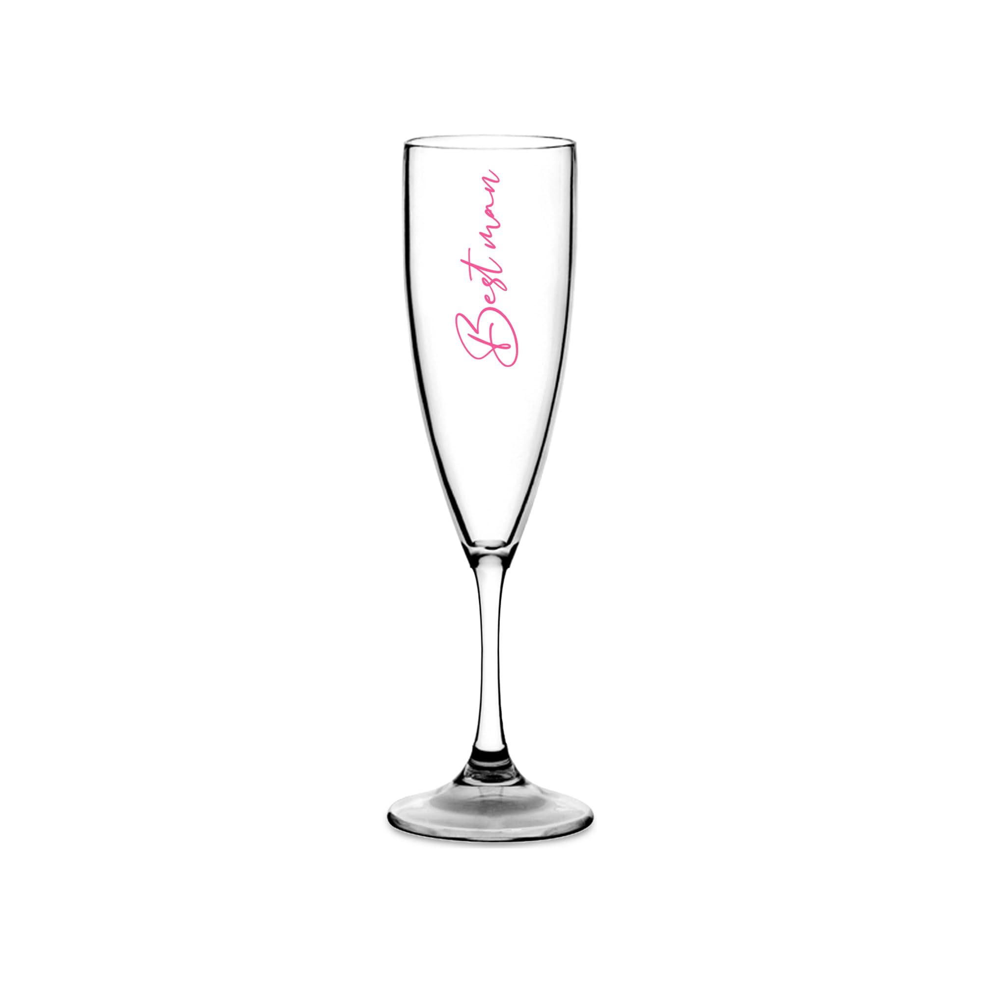 Print Maniacs Champagne Premium Clear Flute Glass Bride Groom Mr Mrs Wedding Maid Honour Wine Cocktail Prosecco Celebrations Gift (Baby Pink, Best Man)