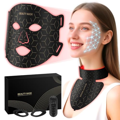 Verfubo Red Light Therapy for Face & Neck, Red Light Mask with 850nm NIR, 7-1 Colors LED Light Therapy mask, Rechargeable LED Face & Neck Mask for Anti-Aging, Skin Firming & Radiant Glow at Home