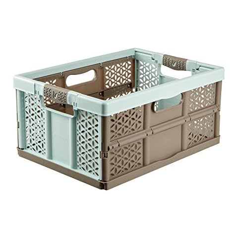 keeeper Extra Strong Folding Box with Soft-Touch Handles, 48x34.5x23.5 cm, 32 Litre, Lea, Aquamarine/Taupe Cover