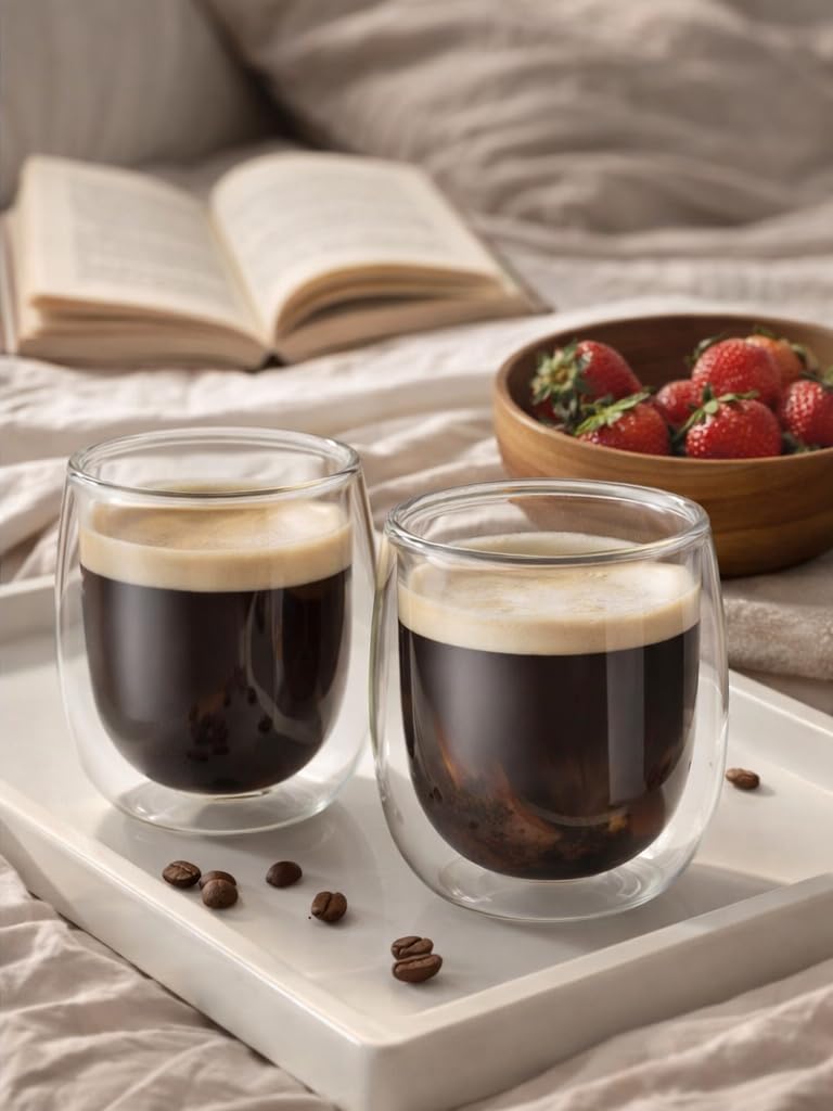 Needd Çift Katmanlı Cam Bardak Seti 2'li 250 ml | Borosilikat Double Wall Isı Yalıtımlı Şeffaf Kahve Bardağı | Americano, Latte, Cappuccino ve Soğuk İçecek için