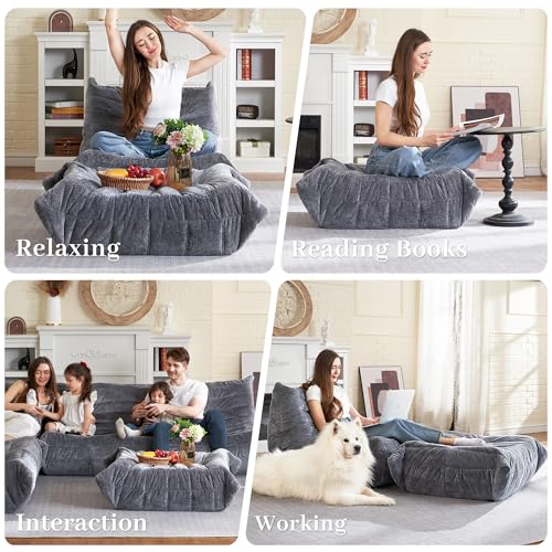 Image of HABUTWAY Bean Bag Ottoman,Memory Foam Foot Rest,Ottoman,Grey | Fireside Chair Ottoman,Memory Foam Lazy Bean Bag Sofa for Living Room,Bedroom,Dorm,Office