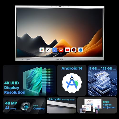 Image of Cornea 98 Inch All in One Interactive Smart Board 3840X2160 Pixel 4K UHD Display and Dual Operating System Android and Windows Version with K-12 Content and Cornea WritePro for Office, School
