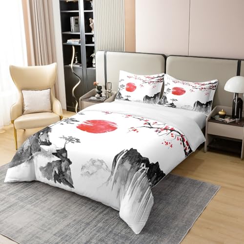Housse de Couette 220x240cm Ukiyo-e Japonais Sakura Rouge - 4