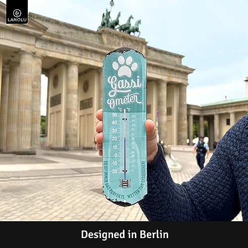 LANOLU retro Blechschild Thermometer GASSI THERMOMETER analog Hunde Deko Garten Vintage Schilder - Blechschild Hund - Hundeliebhaber Geschenke 8x28 cm