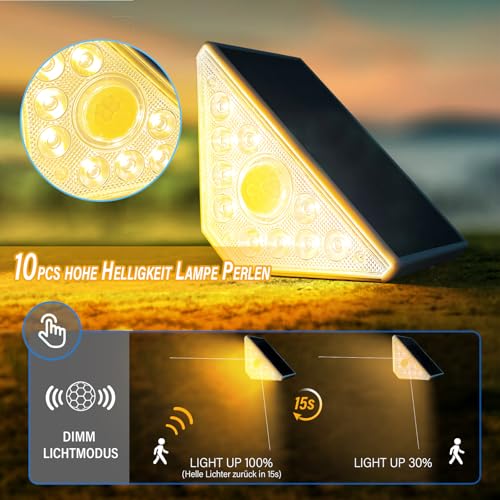 MEDOYOH 4PCS Solar Treppenbeleuchtung Aussen mit Bewegungsmelder, Warmweiß Licht Solartreppenleuchten IP44 Wasserdicht 800mAh für Gartenstufen Deck Terrasse Haustür Zaun