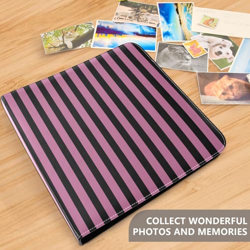 Álbum de fotos adhesivo para manualidades Scrapbook FLildon Rosy Pink con rayas negras, encuadernación de 3 anillos, 40 páginas, tamaño 8x10 para recuerdos miniatura 5