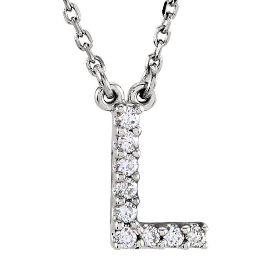 Dazzlingrock Collection 0.12 Carat (ctw) 14K Diamond Uppercase Letter 'A' to 'Z' Initial Pendant (Silver Chain Included), White Gold
