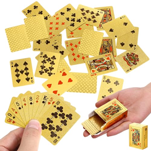 2 Decks Mini Playing Cards Gold Waterproof Playing Cards Mini Poker Deck for Parties and Games Party Favor Tiny Deck of Novelty Party Gift for Christmas New Year Halloween Par(Golden K)