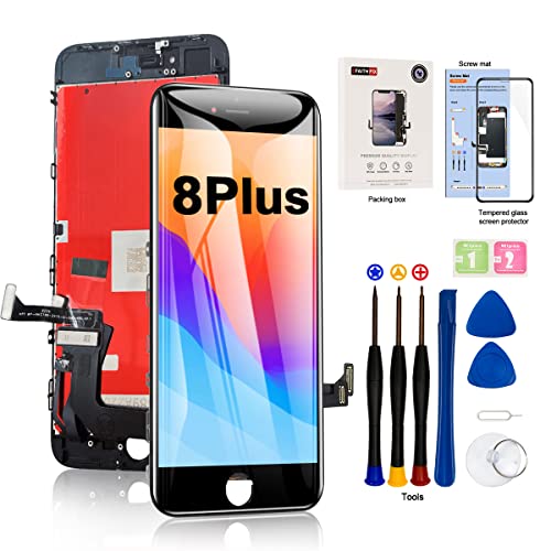 EFAITHFIX for iPhone 8 Plus LCD Screen Replacement Black 5.5 Inch Frame Assembly LCD Display 3D Touch Screen Digitizer with Repair Tools Kit Tempered Glass Screen Protector for A1864 A1897 A1898