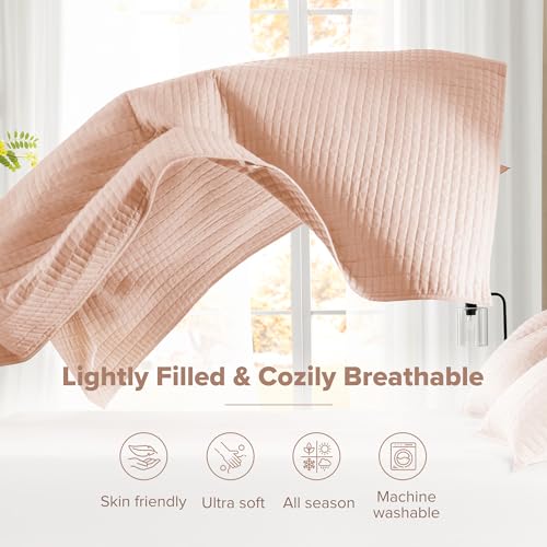 Comfort Spaces Kienna Quilt Set- Double Sided Stitching Design Summer Blanket, Lightweight, Soft, All Season Bedding Layer, Matching Sham, Blush, Coverlet Full/Queen(90"x90") 3 Piece