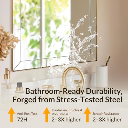 Image of MOON MIRROR Arched Mirror for Bathroom, Bathroom Mirrors for Over Sink, 24x36 inch Brushed Gold Non-Rusting Vanity Mirror in Brass Stainless Steel Metal Frame