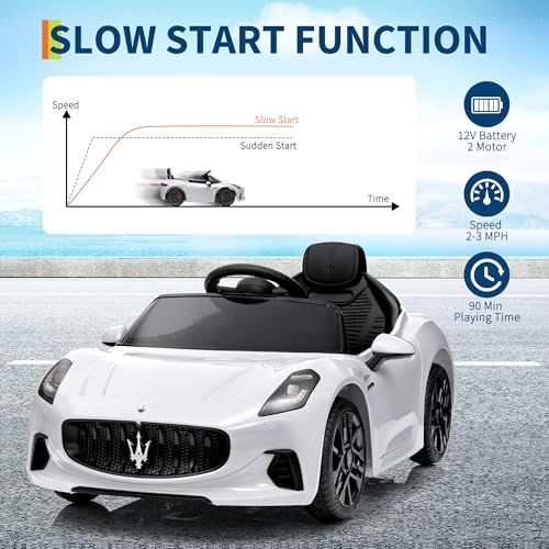 Garvee Ride On Car Licensed Maserati GranCabrio, 12V Powered Motorized Car for Children with Remote Control, Kids Ride On Toy Car with Spring Suspension, Bright Lights, 4 Wheel Electric Vehicle, White - Image 4