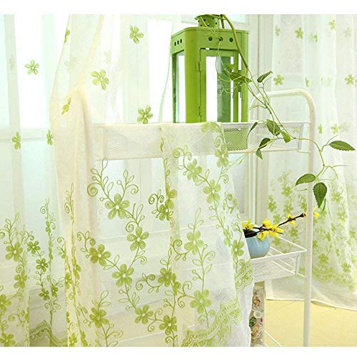 Cortina de tul para sala de estar en encaje con bordado de flores y visillo de 300x360cm