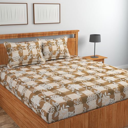 Image of Jashan Elastic Fitted Bedsheet for Double Bed King Size-Cotton- with 2 Pillow Covers Size | Elastic Fitted bedsheet Double Bed