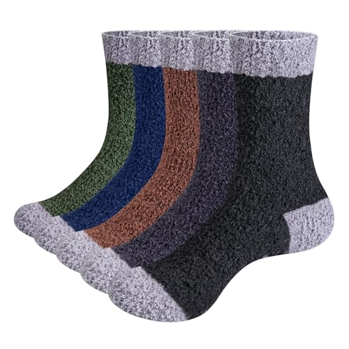 OUYJIA 5 Pairs Men's Fluffy Socks Cozy Soft Plush Fuzzy Winter Sleep Bed Socks for Men Multicolor 6-10